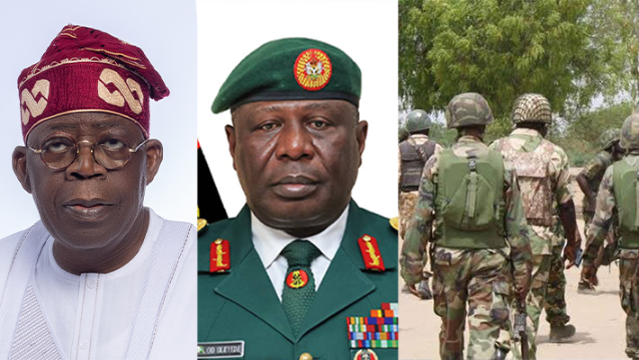 Tinubu, CDS Oluyede and troops