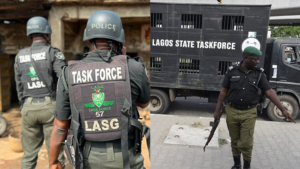 armed Task Force officials and their vehicle