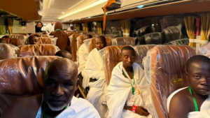 Pilgrims inside plane