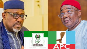 Rochas Okorocha, Uzodimma including INEC and APC logos.