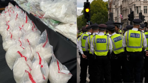 Stash of seized narcotics, UK officers