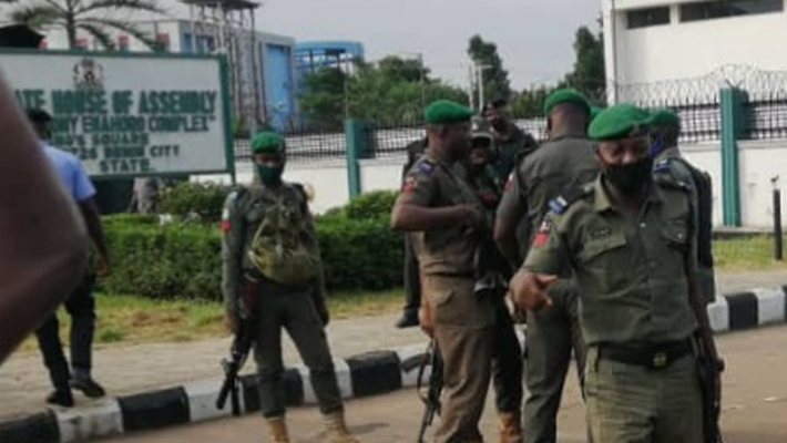 Police at Rivers Assembly quarters