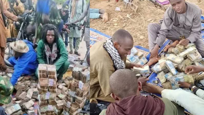 Bandits displaying ransom collected