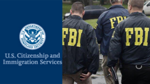 USCIS logo and FBI agents