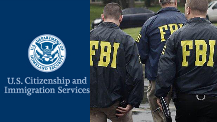 USCIS logo and FBI agents