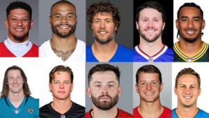 Patrick Mahomes, Dak Prescott, Matthew Stafford, Josh Allen, Jordan Love, Trevor Lawrence, Joe Burrow, Baker Mayfield, Brock Purdy (San Francisco 49ers), Jared Goff (Detroit Lions)