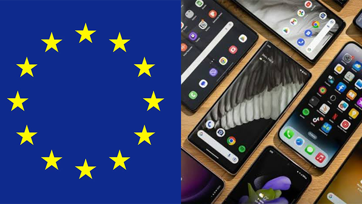 EU logo and smartphones