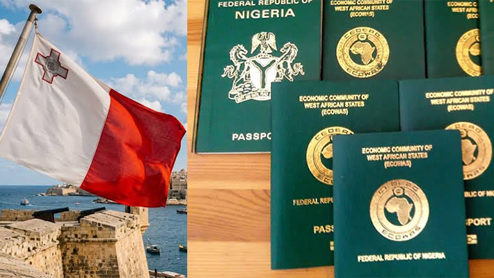 Malta flag and Nigerian passport