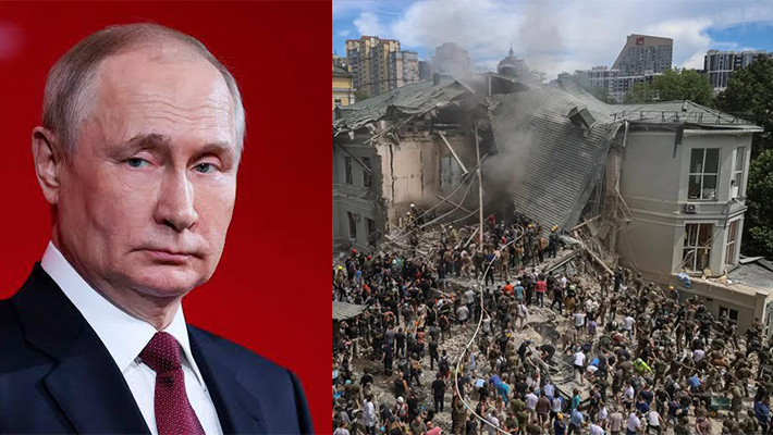 Putin and bombed Kyiv children's hospital