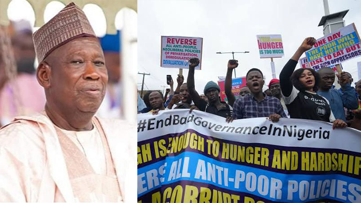 Abdullahi Ganduje and protesters