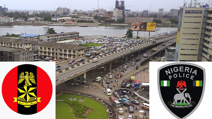 Army/Police logo/Lagos Road