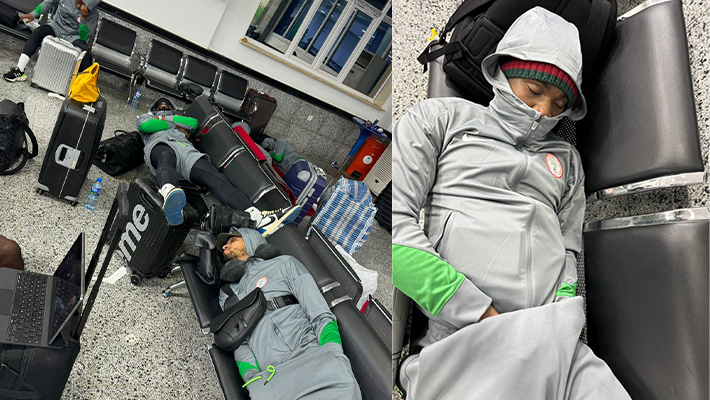 Nigerian players sleeping at the airport