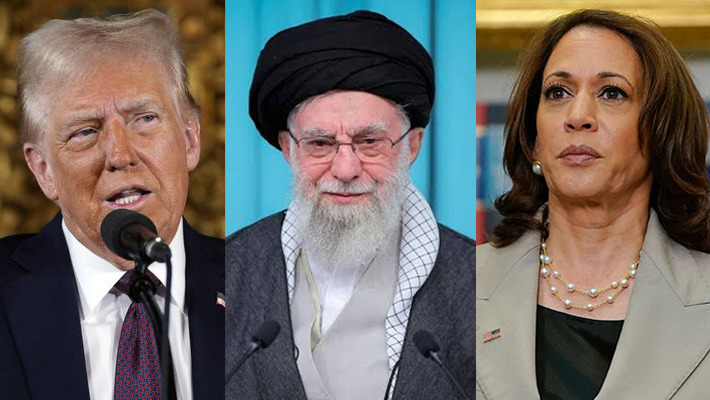 Donald Trump, Ali Khamenei and Kamala Harris