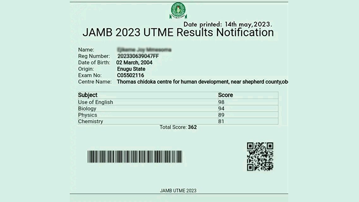 UTME result slip