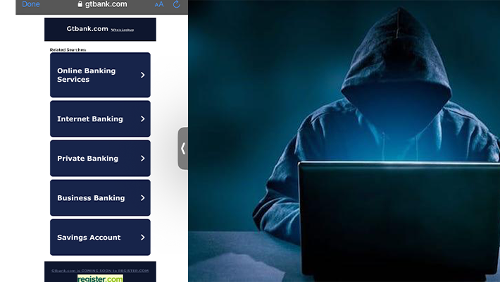 GTBank domain address and hacker