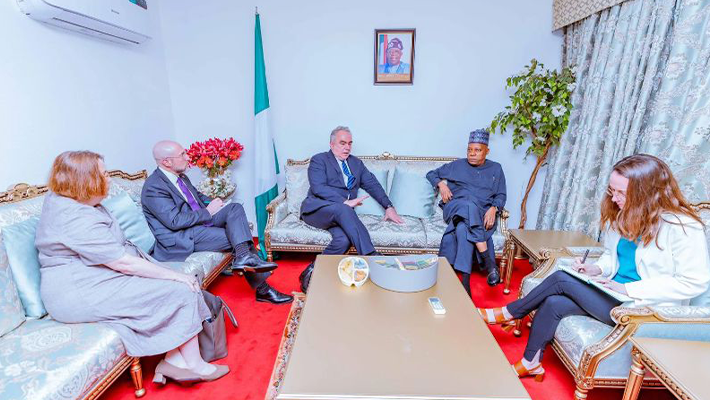 Vice President Kashim Shettima with the United States Deputy Secretary, Kurt Campbell, and his team