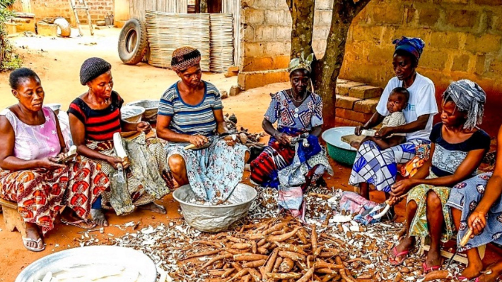Women pilling cassava