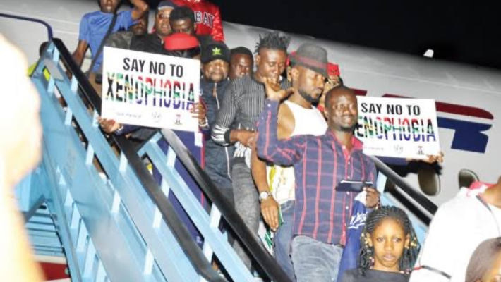 Nigerians alighting from Air Peace plane from South Africa.
