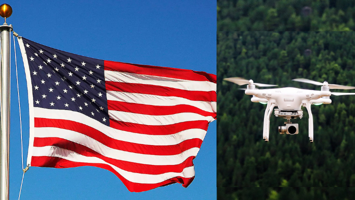 USA flag and Drone