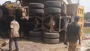 Accident involving truck under Opebi Link Bridge