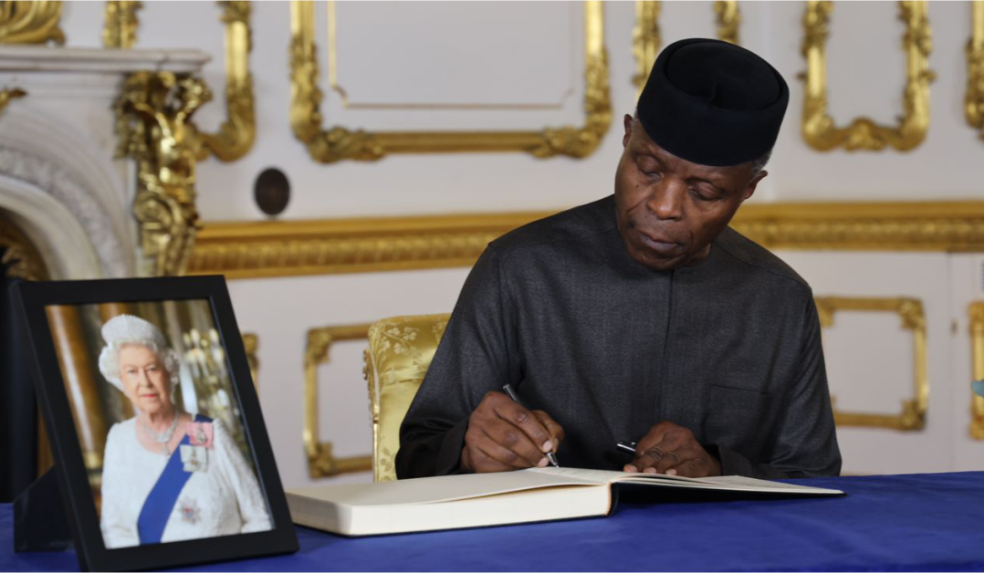 Vice President Yemi Osinbajo signing condolence register for Queen Elizabeth II