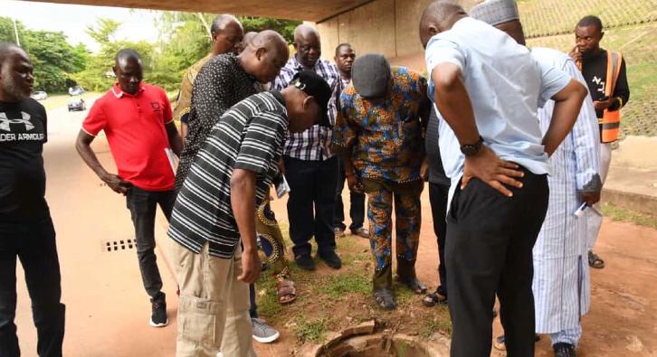 Inspection of flood containment infrastructure on Abuja city roads