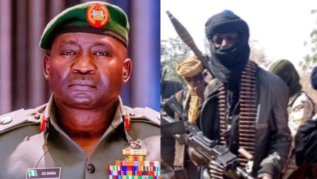 Chief of Defence Staff, Christopher Musa (credit: Daily post) and bandits (credit: VOA)