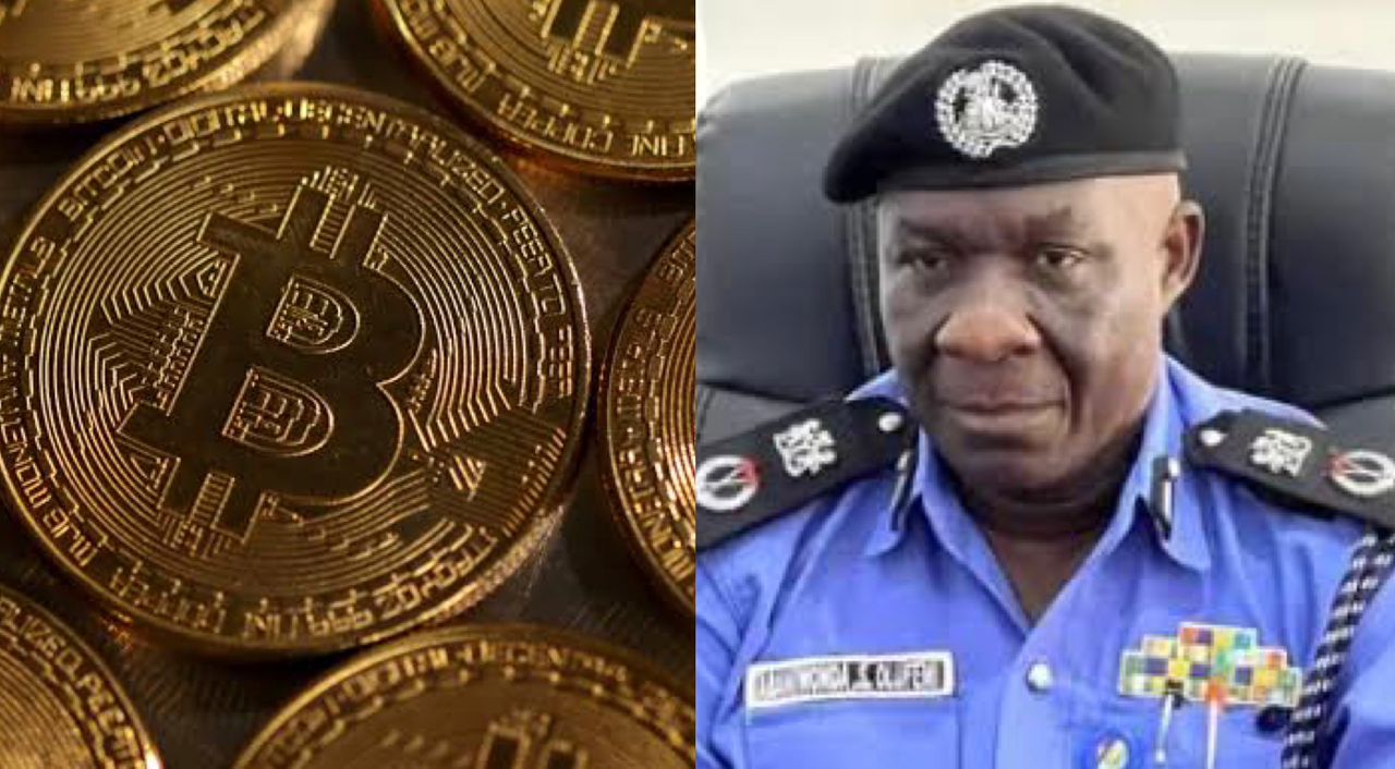 Bitcoin (credit: Reuters) and Delta police commissioner (credit: punch)