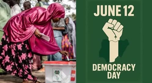Voters and June 12 emblem