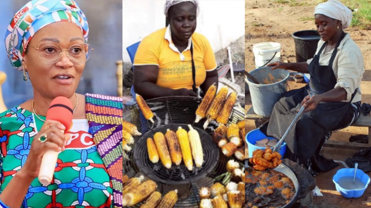 Remi Tinubu in APC dress, roasted corn and akara stands