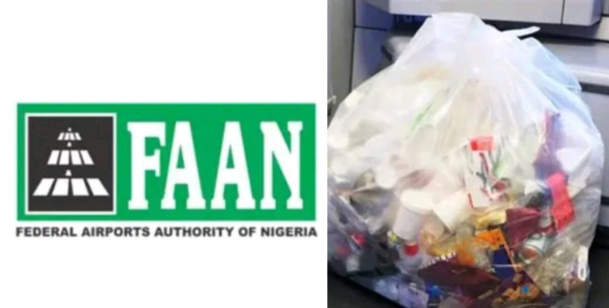 FAAN logo and bagged airport. waste