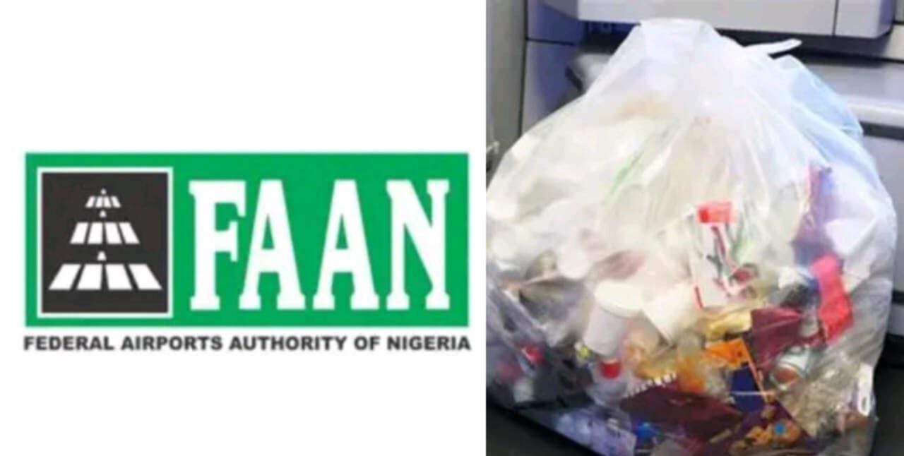 FAAN logo and bagged airport. waste