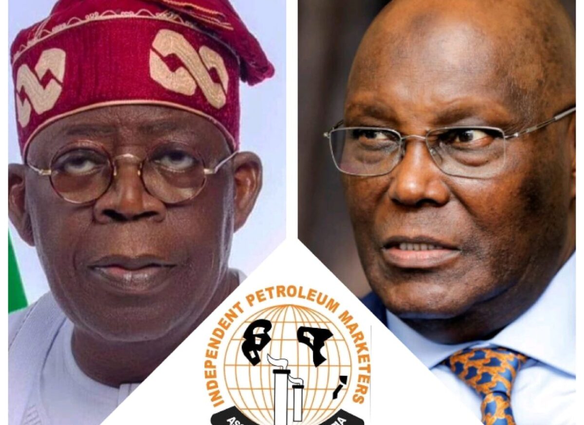 : Atiku, IPMAN logo and Tinubu.