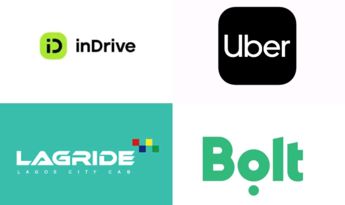 Composite images of Uber, Bolt, inDrive, LagRide