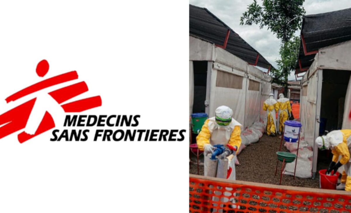 DR Congo Ebola camp and MSF logo
