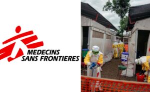 DR Congo Ebola camp and MSF logo