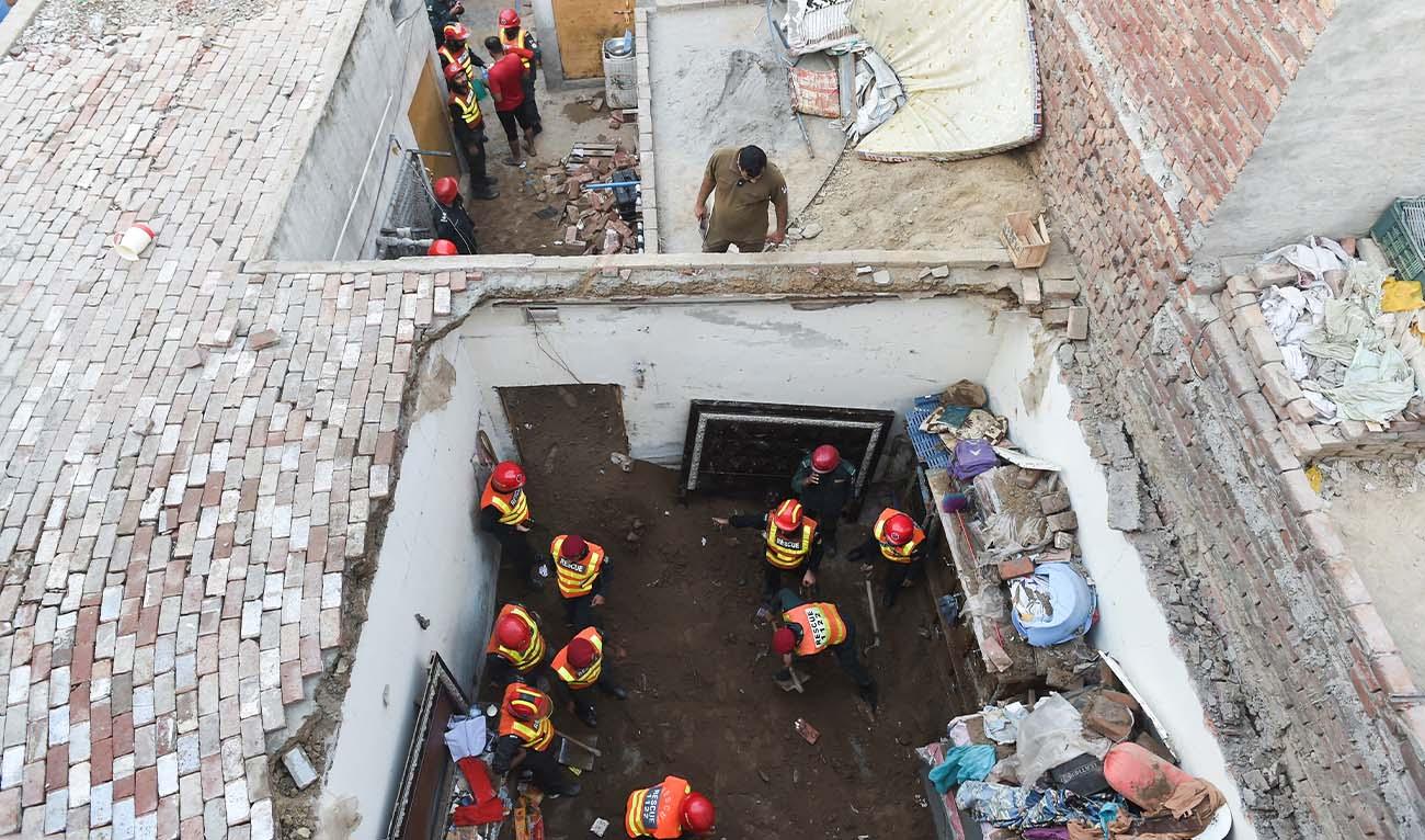 Collapsed school roof in Pakistan