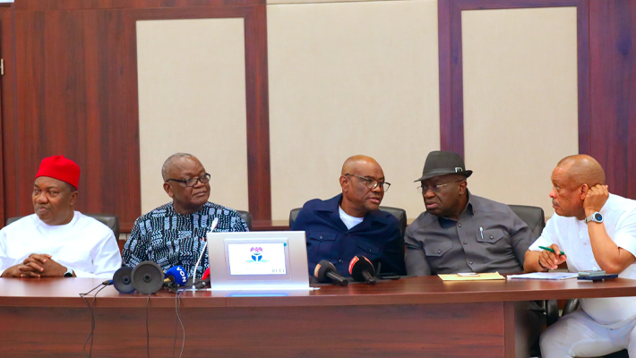 Wike, Abdulrahman Mohammed, ex-Benue State governor, Samuel Ortom at the meeting