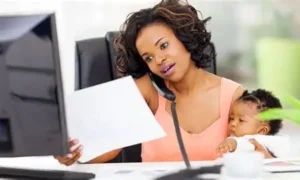 A working mother at home with a child