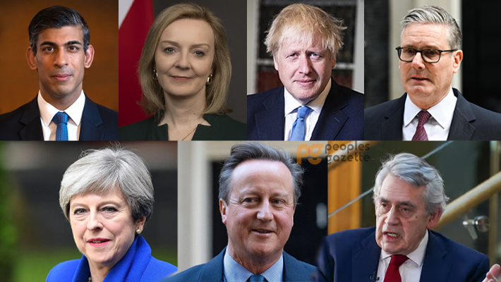 Rishi Sunak, Mary Elizabeth Truss, Boris Johnson, Keir Starmer, Theresa May, David Cameron, Gordon Brown