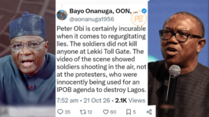 Bayo Onanuga and his post, Peter Obi