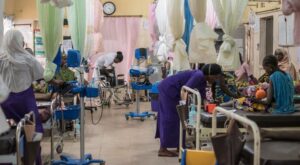 Healthcare professionals in a maternity ward