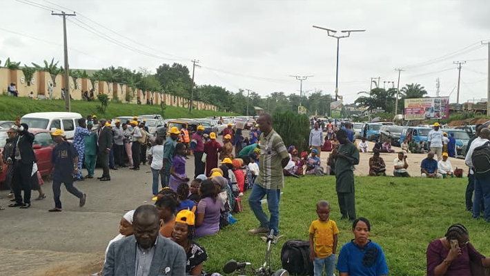 Civil servants waiting at the Osun state secretariat