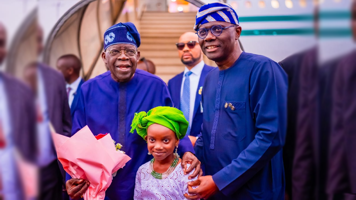 President Bola Tinubu, Babajide Sanwo-Olu and a flower girl