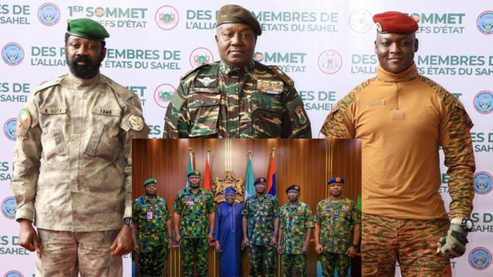 Mali, Niger, Burkina Faso leaders, Tinubu standing with military chiefs
