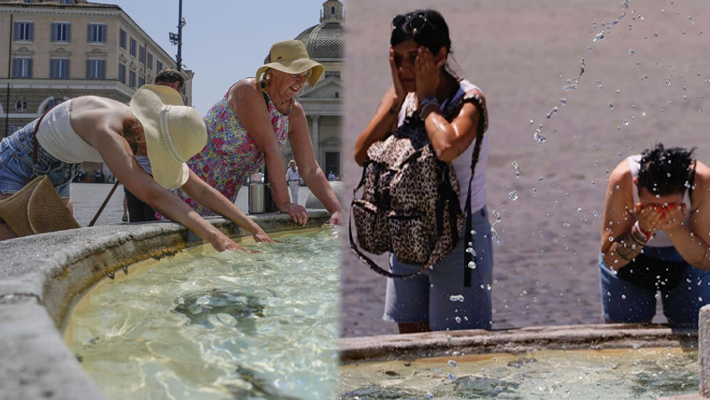 People at fountain to cool off