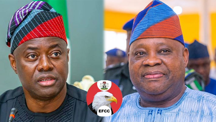 Seyi Makinde, Ademola Adeleke and EFCC logo