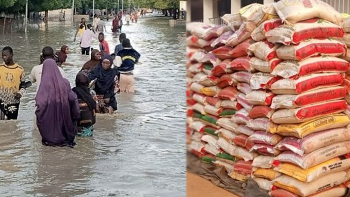Flood and bags of rice