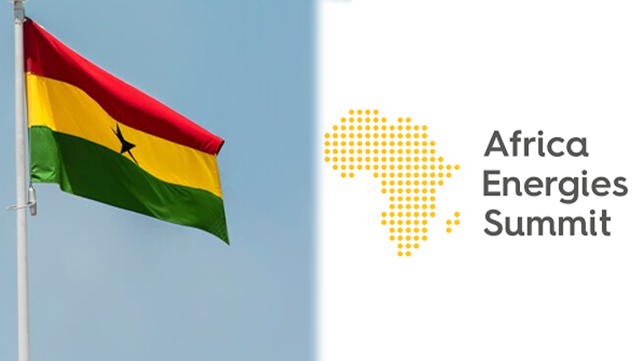 Africa Energies Summit logo and Ghanaian flag.