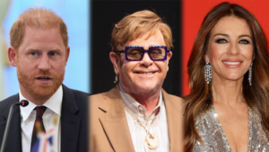 Prince Harry, Elton John and actress Liz Hurley